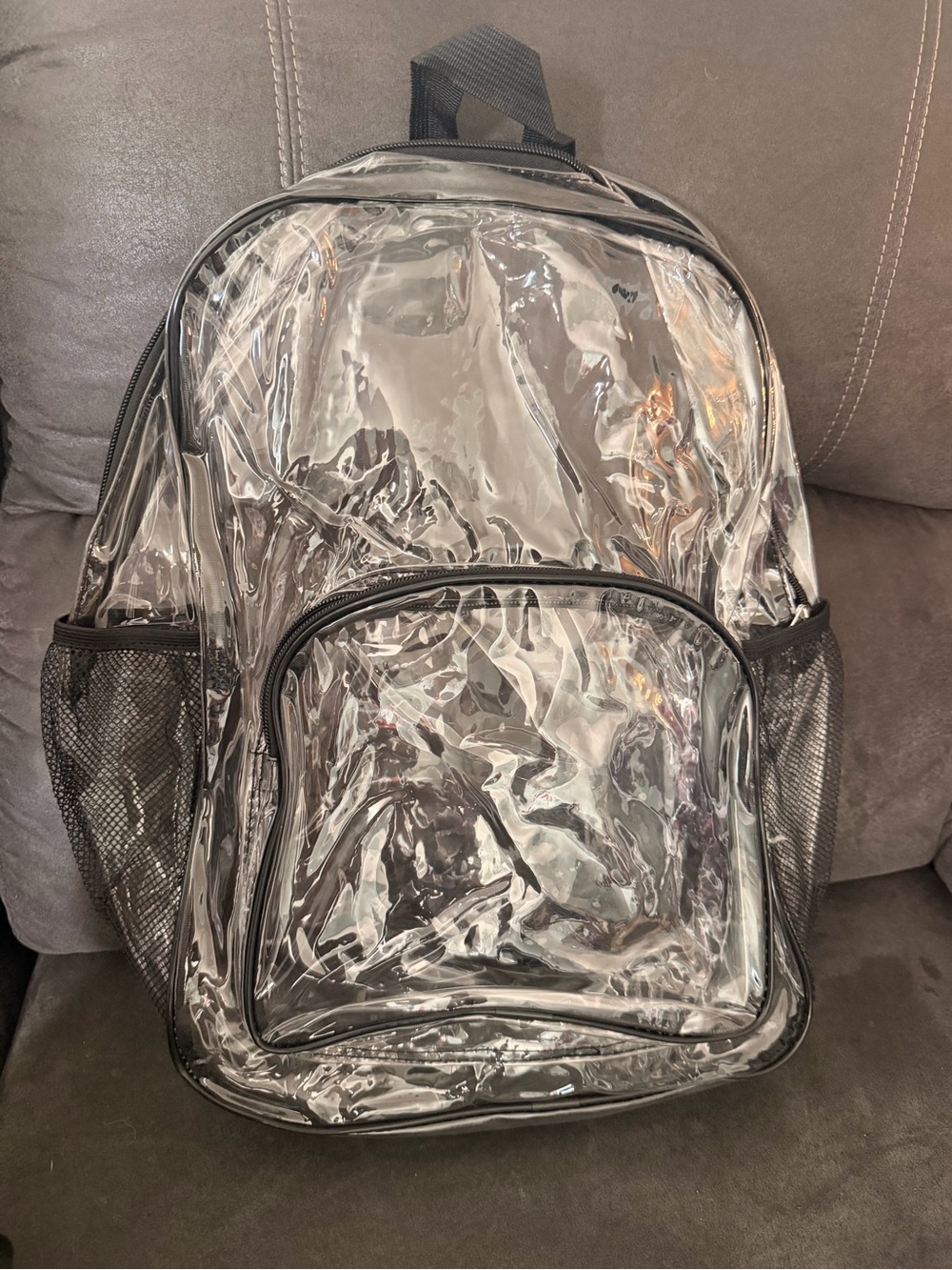 Clear PVC Backpack with Black Trim - Transparent Carry Bag